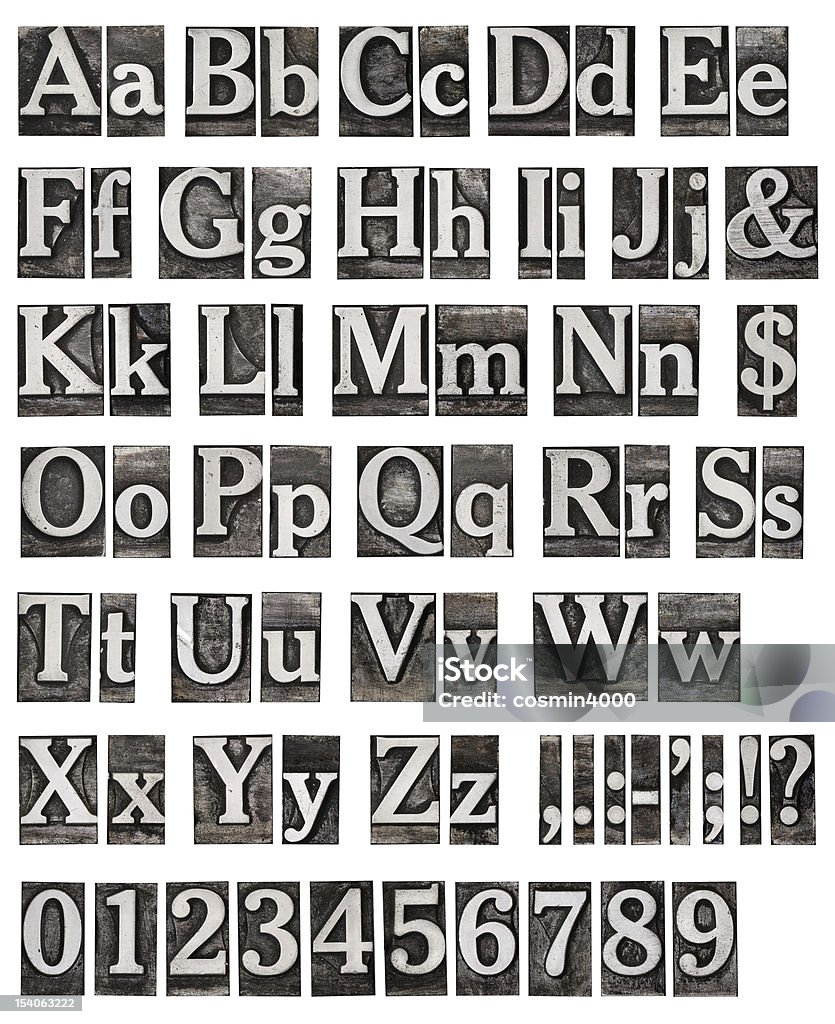 알파벳 이전 금속면의 편지들이 - 로열티 프리 활판 인쇄 스톡 사진