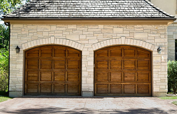 Typical american two car wooden oak car garage