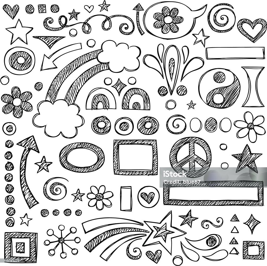 Vector illustration of sketchy doodles Back to School Style Hand-Drawn Sketchy Heart and Love Sketchy Notebook (Sketchbook) Doodles Vector Illustration Page Border. Design Elements on Lined Paper Background. Illustrator AI file also included. I ♥ Doodles! Doodle stock vector