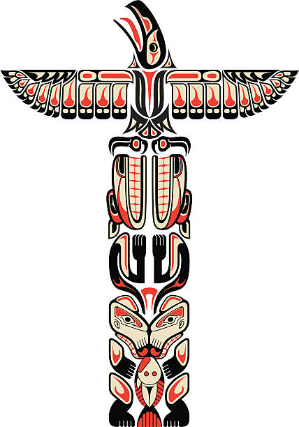 haida styl totem wzór - słup totemiczny stock illustrations
