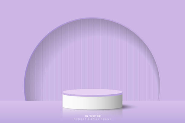 istock White purple 3d cylinder podium pedestal realistic placed in front of half circle door background. Minimal scene for mockup or product presentation, showcase. 3d vector geometric form design. 1540661051