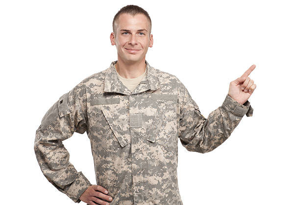 istock Happy Soldier pointing up 154066488