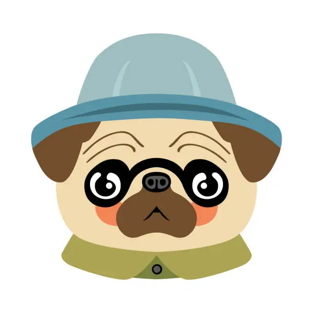 Vector illustration of Cartoon Pug Dog In The Hat