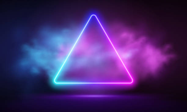 istock Glowing neon green triangle with vibrant fog abstract background. Electric light frame. Geometric fashion design vector illustration. Empty minimal art decoration. 80s neon triangle frame,  triangle shape, empty space, ultraviolet light 1540701583