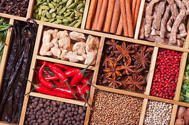 istock spices and herbs in wooden box 154070792
