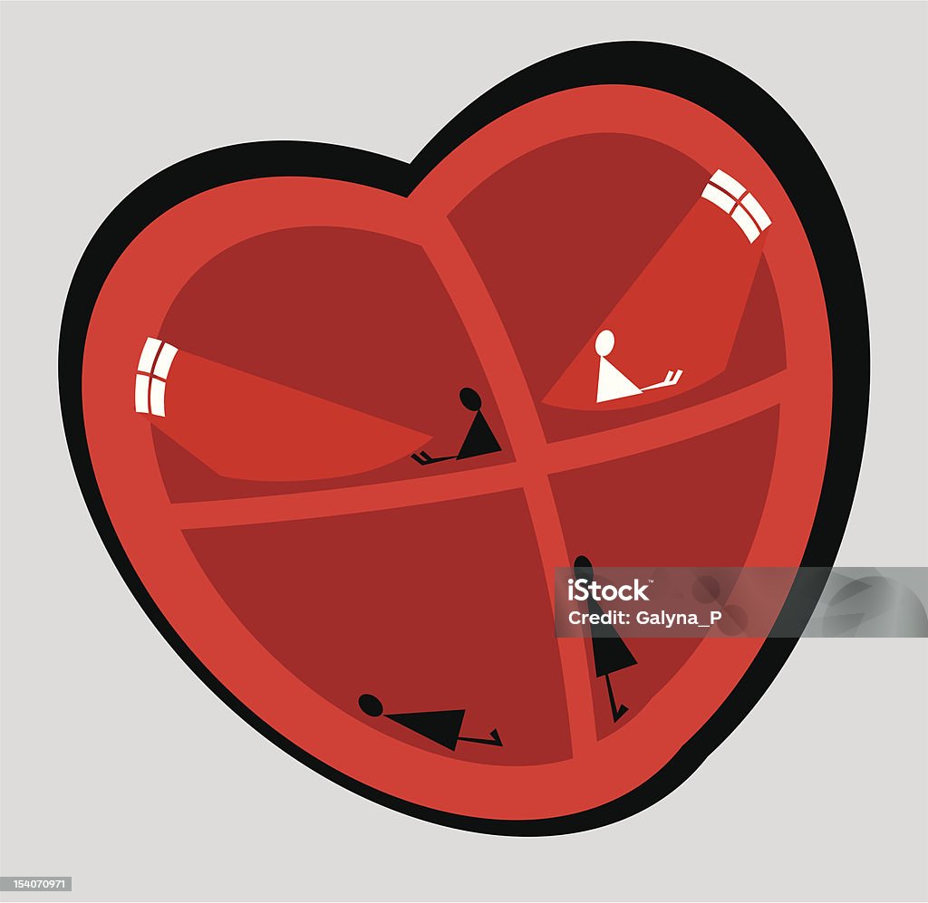 Cztery dziewczyny w miłość wewnątrz człowiek's heart - Grafika wektorowa royalty-free (Anatomia człowieka)