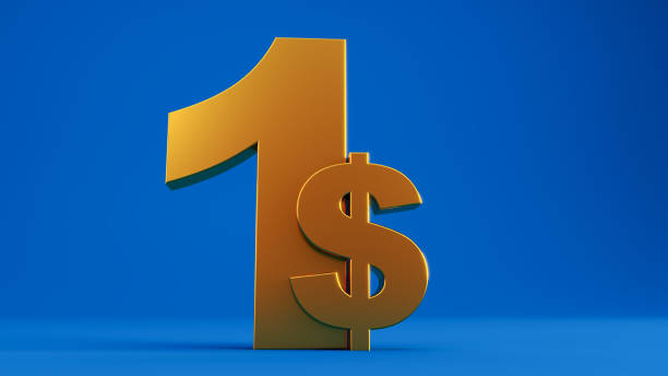 istock golden one dollars isolated on colored blue background, 1540716336