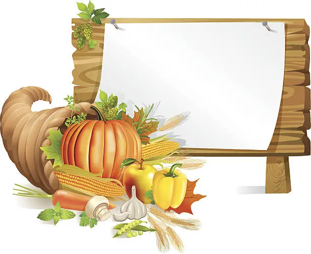 Vector illustration of Cornucopia wooden board