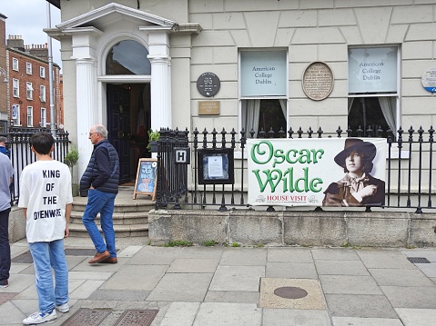 7th July 2023, Dublin Ireland. Oscar Wilde House on Merion Square. The Irish poet and playwright's restored childhood home, known for its Georgian architecture  period furnishings.