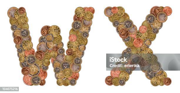 Characters W And X Made Of Euro Coins Stock Photo - Download Image Now - Alphabet, Coin, Currency