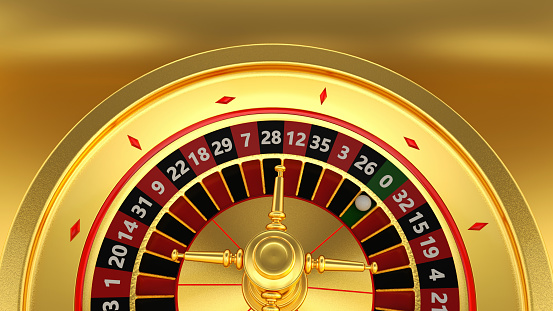 Golden Casino Roulette Wheel Concept - 3D Illustration, 3D Realistic Render