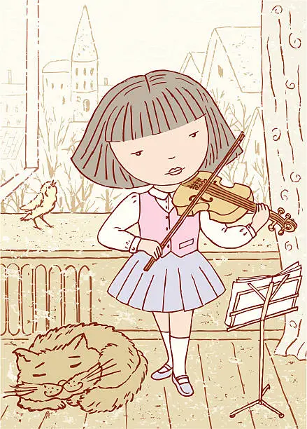 Vector illustration of Little violinist