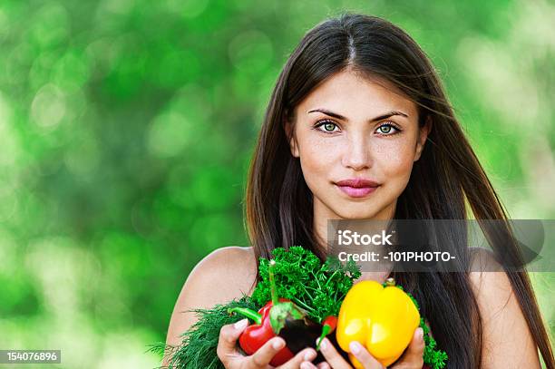 Girl With Vegetarian Set Stock Photo - Download Image Now - Adult, Beautiful People, Beauty