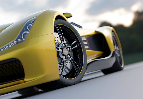 Yellow sport car from low view stock photo