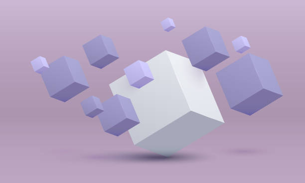 istock White and lavender cubes. Box. Vector illustration. Vector illustration of 3d cubes, Flying cubes, abstraction from three-dimensional figures, space with cubes, 3d objects 1540773668