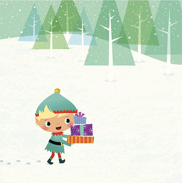 Elf with presents vector art illustration
