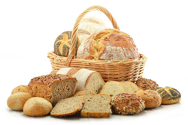istock Composition with variety of bakery products and wicker basket 154078385