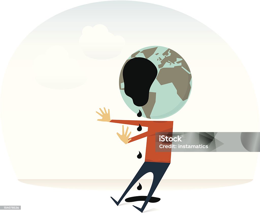 Comic-Figur mit Globus head blinded von einer Ölpest - Lizenzfrei Pfütze Vektorgrafik