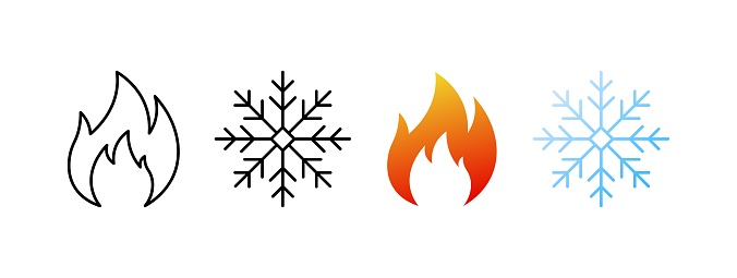 Seasons. Flat, color, seasons of the year, heat and cold, heat and frost. Vector icons.