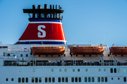 Gothenburg, Sweden - April 21 2023: Funnel of Stena ferry.
