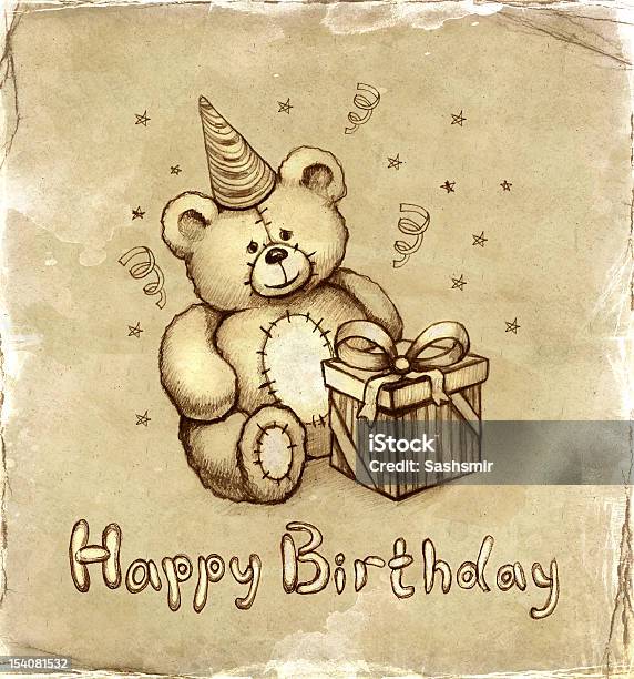 Geburtstagskarte Stock Vektor Art und mehr Bilder von Teddybär - Teddybär, Altertümlich, Geburtstagskarte