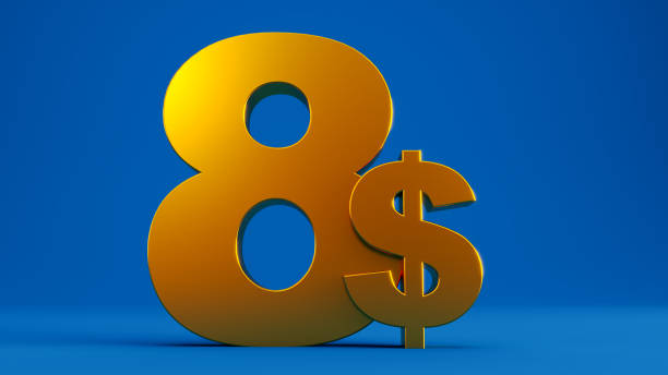 istock golden eight dollars isolated on colored blue background, 1540816382