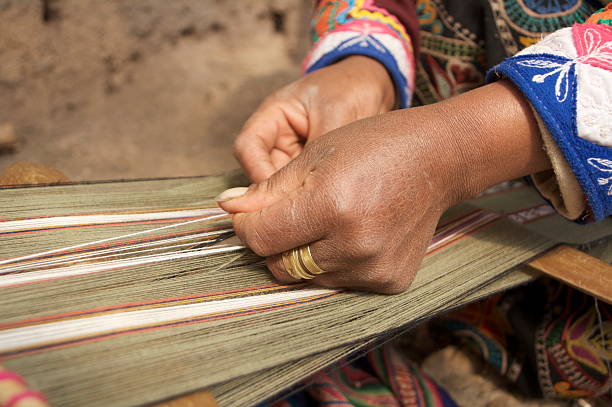 istock Woman weaving with a handloom, Pisac, Peru 154082051