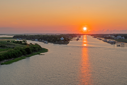 Sunrise over the Atlantic Intercoastal Waterway, which runs between Mount Pleasant and Isle of Palms.