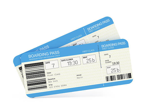 Airline tickets Two airline boarding pass tickets isolated on white airplane ticket photos stock pictures, royalty-free photos & images