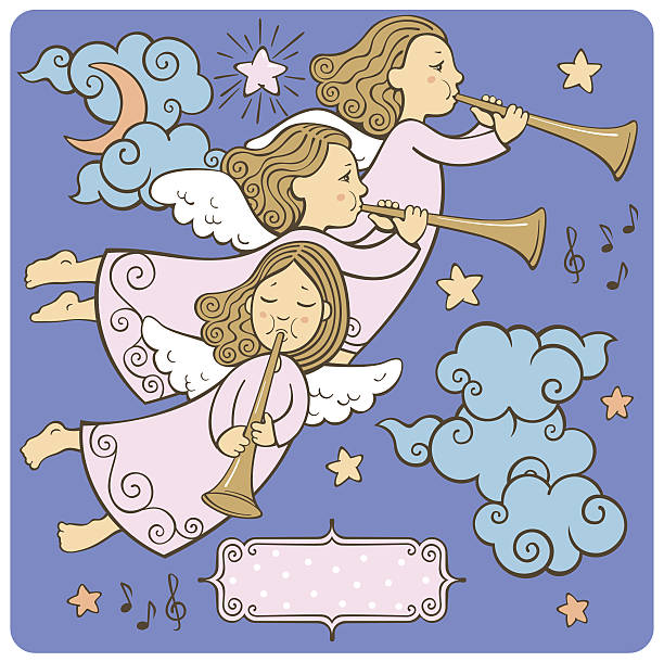 Christmas angels Three angels with horn fly and preach the good news. See similar images in my portfolio sho instrument stock illustrations
