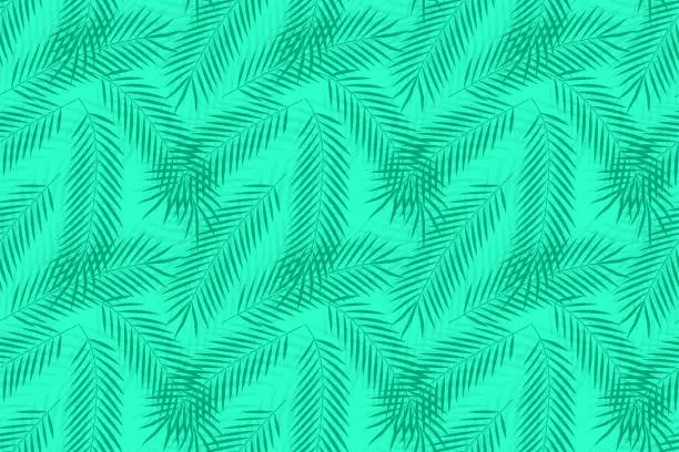Vector illustration of Tropical palm leaves with shadows, seamless pattern, beach theme. Horizontal template for fabric, wrapping paper, covers