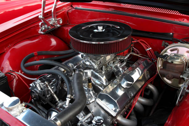 istock The powerful engine of the retro car. 1540911348