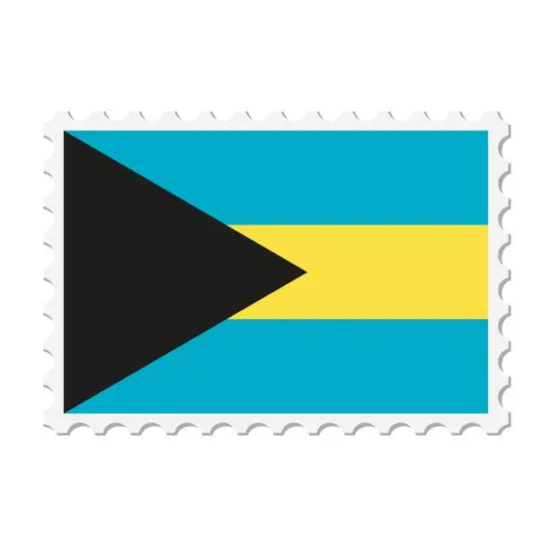 Vector illustration of Bahamas postage stamp. Postcard vector illustration with Bahamian national flag isolated on white background.