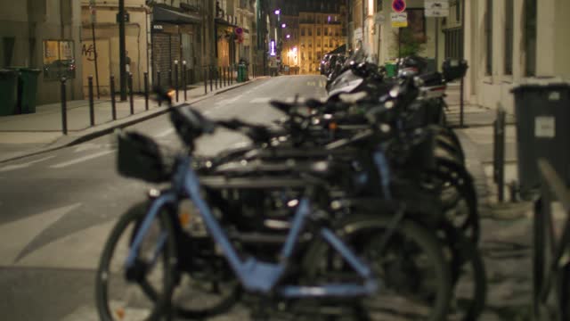bicycles at night in Paris