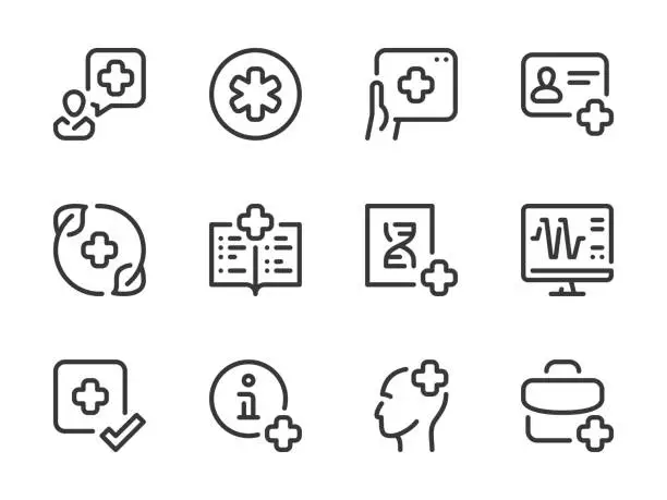 Vector illustration of Healthcare and Medical services outline icon set.
