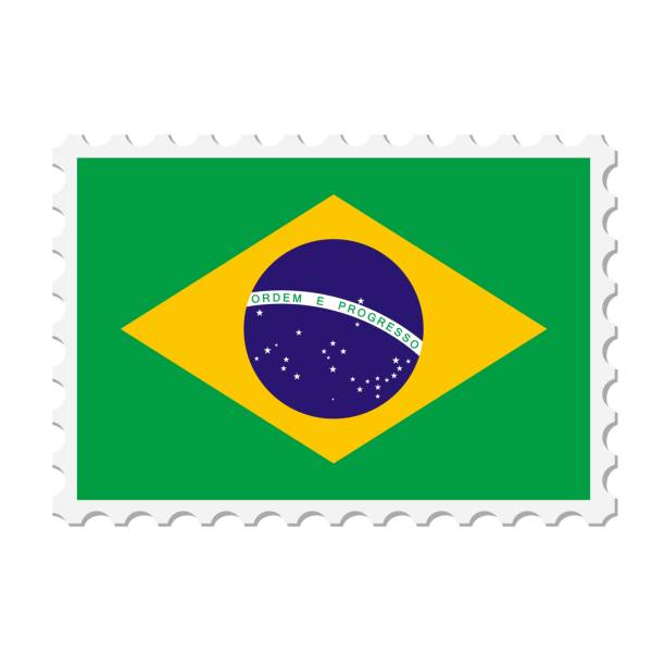 istock Brazil postage stamp. Postcard vector illustration with Brazilian national flag isolated on white background. 1540948379