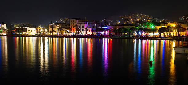 bodrum - sea aegean sea night illuminated stock-fotos und bilder