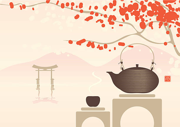 ilustrações de stock, clip art, desenhos animados e ícones de chá como uma forma de meditação - flower cherry cup tea