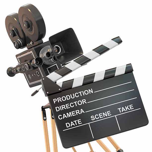 istock Movie composition. Vintage camera and clapperboard. 154109019