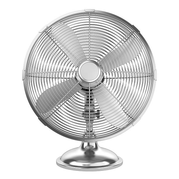 modern electric metallic fan isolated on white background - elektrische ventilator stockfoto's en -beelden