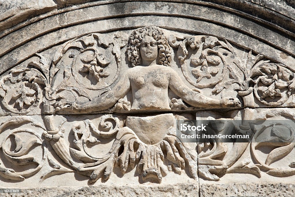 Detalhe do Templo de Adriano, Éfeso, Turquia - Foto de stock de Alívio royalty-free