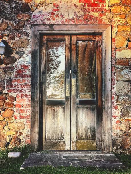 ancient brown wooden door isolated on white background,clipping path