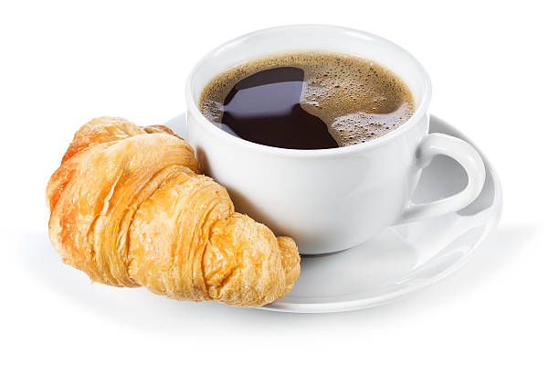 istock Cup of black coffee and croissant 154122137