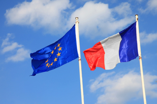 France flag near the European Union flag