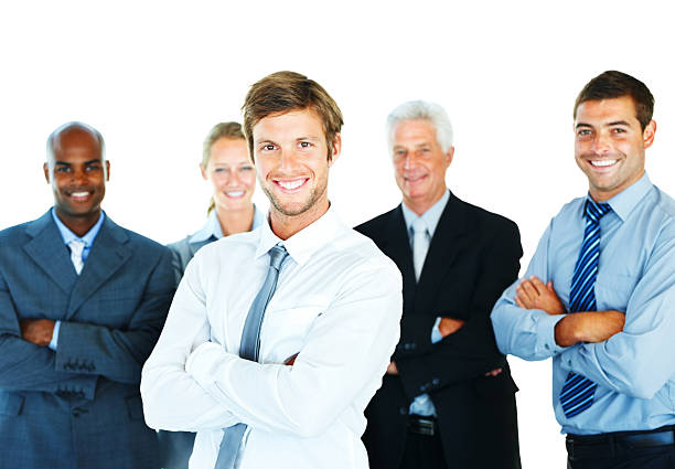istock Business people smiling with their folded hands 154126241