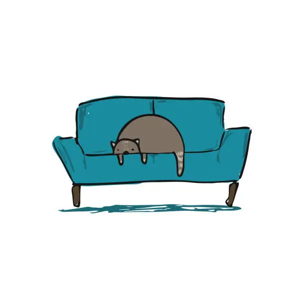 Vector illustration of Cute sketch hand drawn illustration of cat on sofa