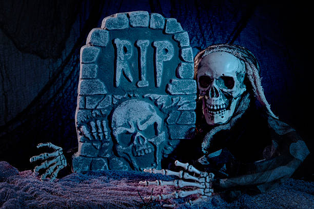 Skull monster and tombstone