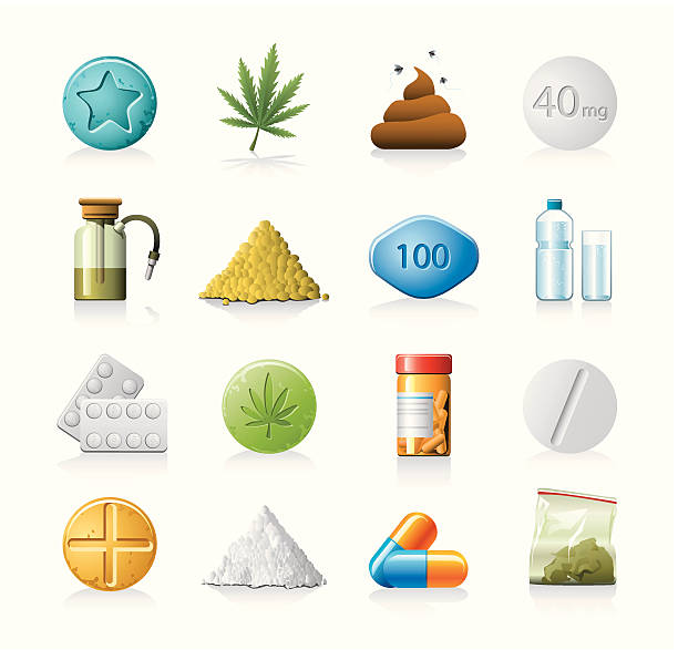 ilustraciones, imágenes clip art, dibujos animados e iconos de stock de iconos del fármaco - hormone therapy hrt pill medicine