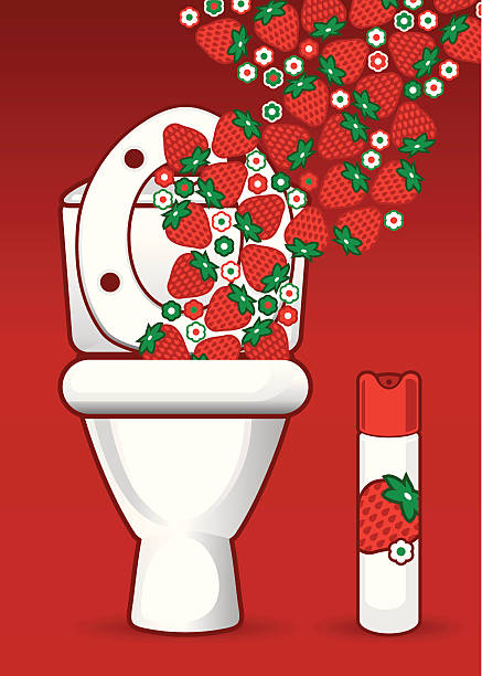 トイレとストロベリーエアフレッシュナー - toilet public restroom air freshener cleaning点のイラスト素材／クリップアート素材／マンガ素材／アイコン素材