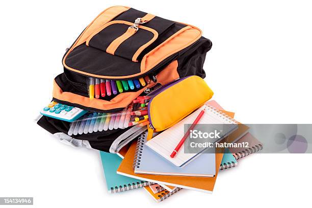백팩 학교 공급 가방에 대한 스톡 사진 및 기타 이미지 - 가방, 개체 그룹, 검은색